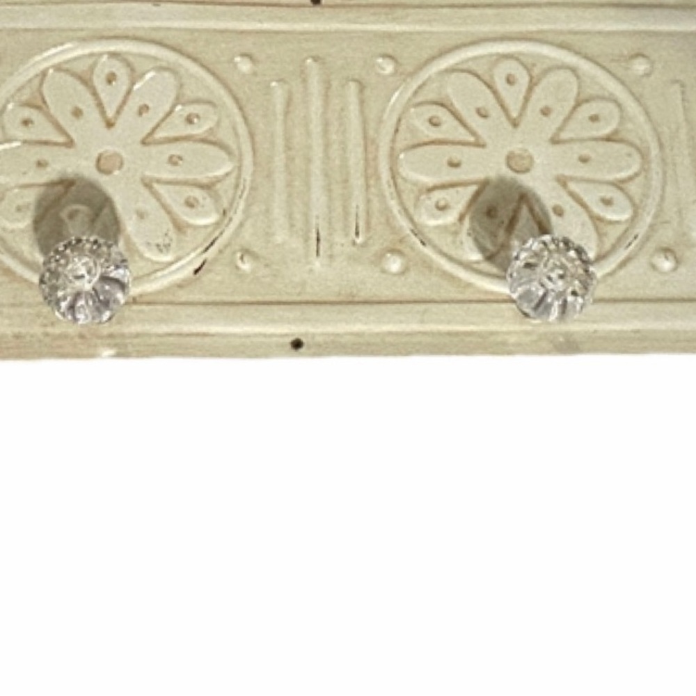Vintage Style Embossed Antique White Metal Wall Rack Glass Knob Hangers. 24” - Picture 3 of 8